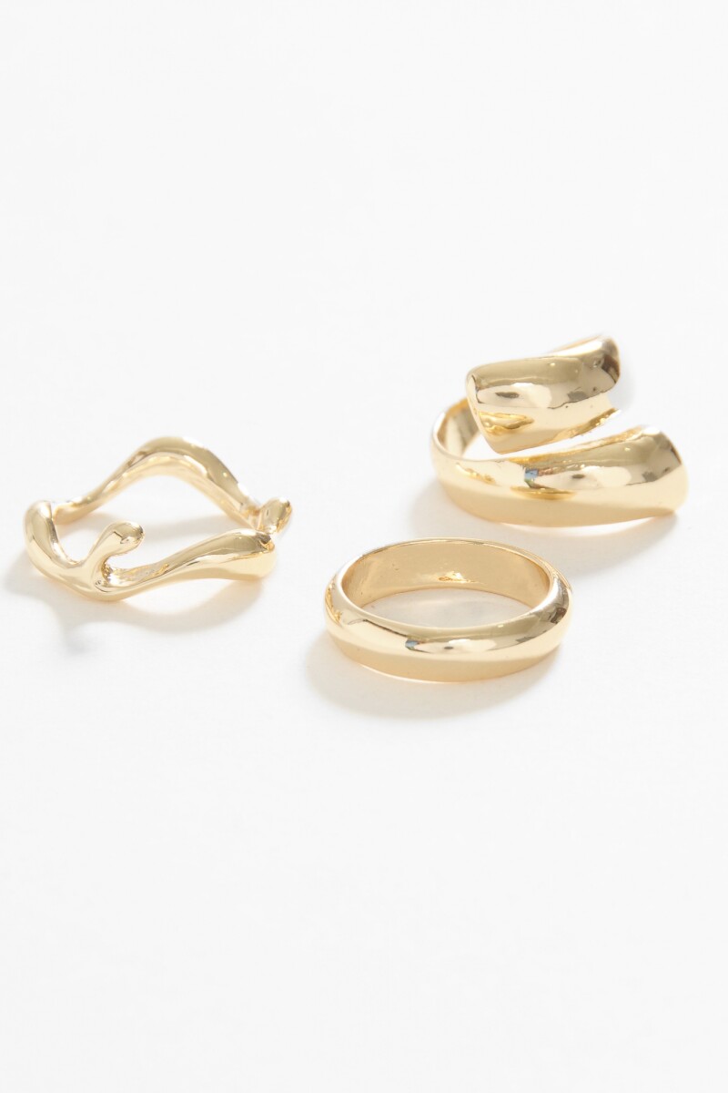 Set 3 anillos metallic grueso dorado