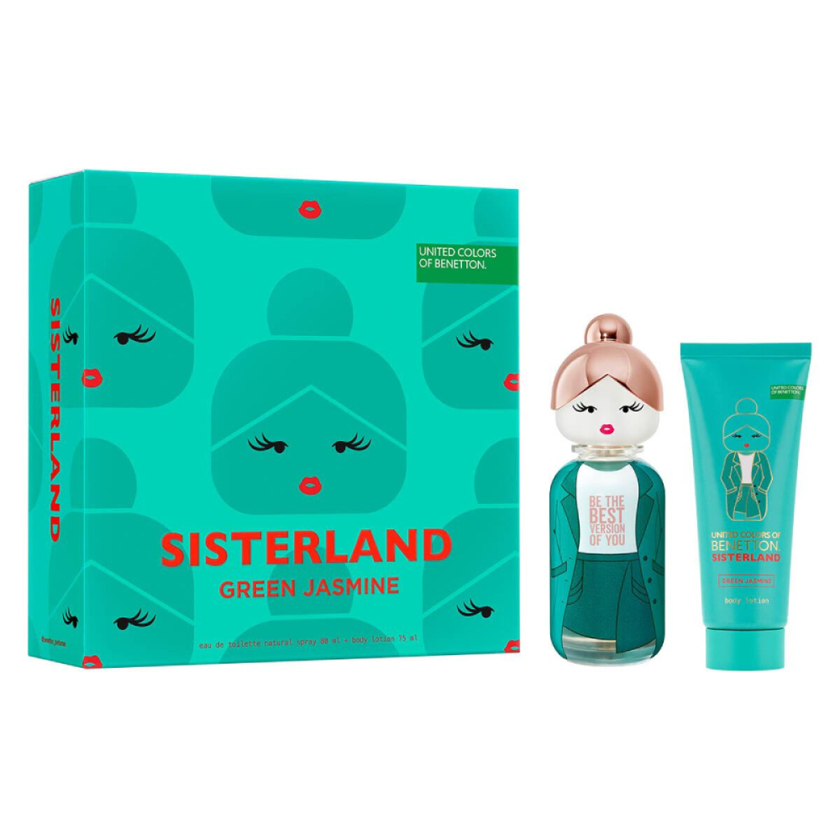 Set Perfume Para Mujer Benetton Sisterland Green Jasmine EDT 80ml + Body Lotion 75ml 