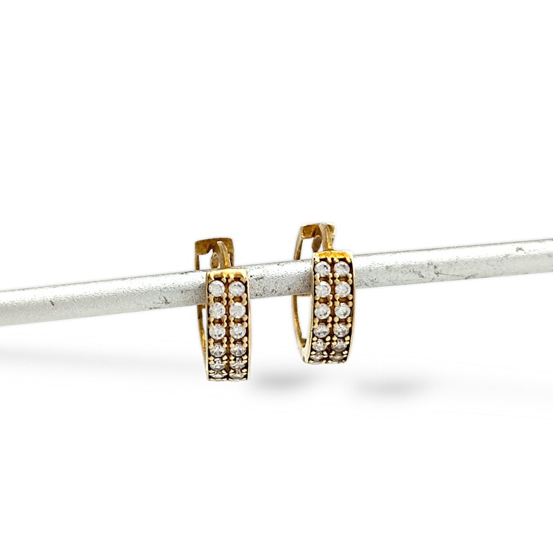 Caravanas aros doble fila de zirconia y oro- Oro bajo - Zirconia- CA8158 conpiedra