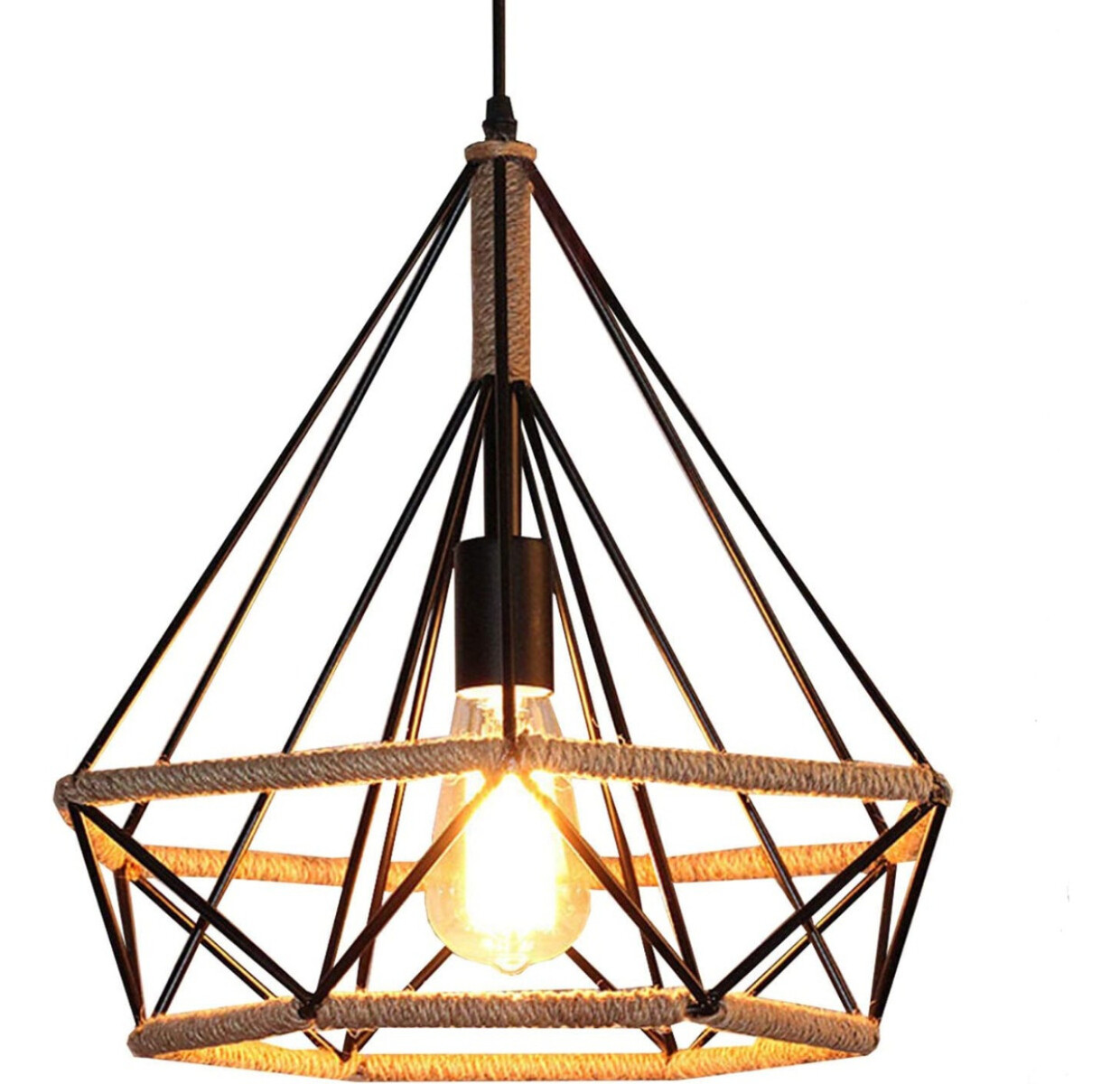 Lampara Colgante Diamante De Techo Decorativo Cuerda Metal - Negro 