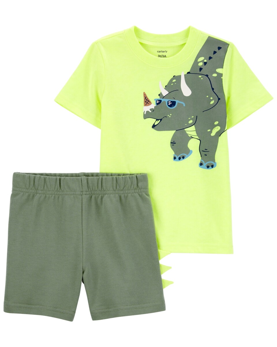 Set dos piezas short y remera, estampa dinosaurio. Talles 2-5T 