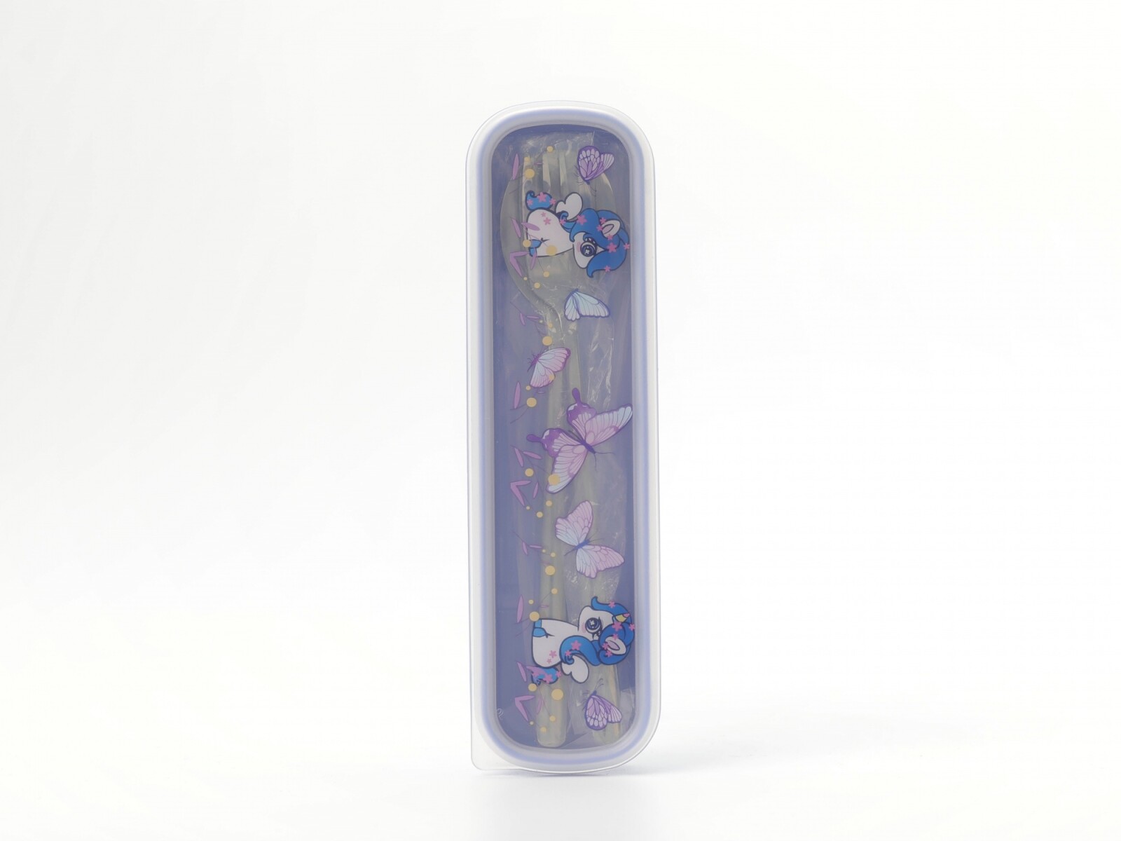 JUEGO DE CUBIERTOS DE ACERO INOXIDABLE DE 2 PIEZAS (UNICORNIO DE ENSUEÑO/MORADO) 