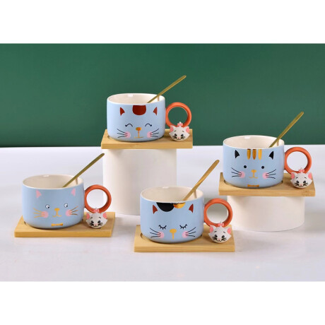 Taza de Ceramica con Cuchara y Base de Madera Taza de Ceramica con Cuchara y Base de Madera