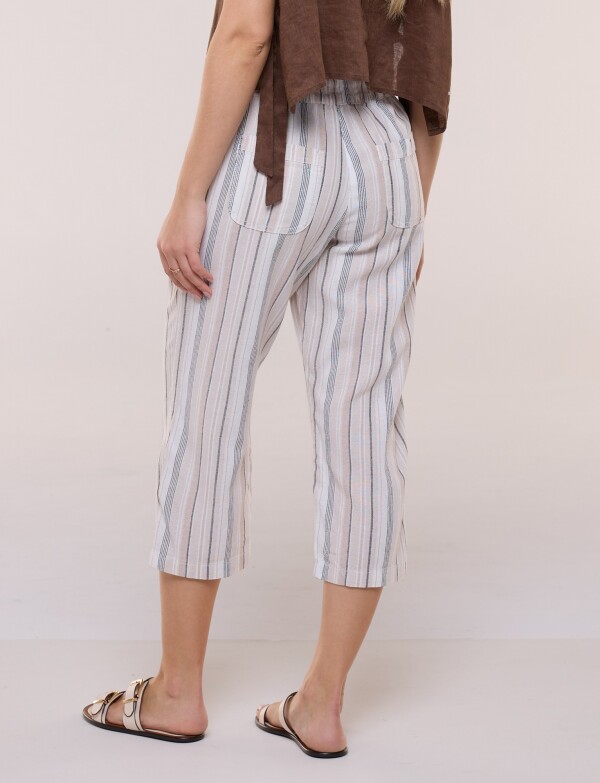 Capri De Lino A Rayas Con Cintura Ajustable BEIGE/MULTI