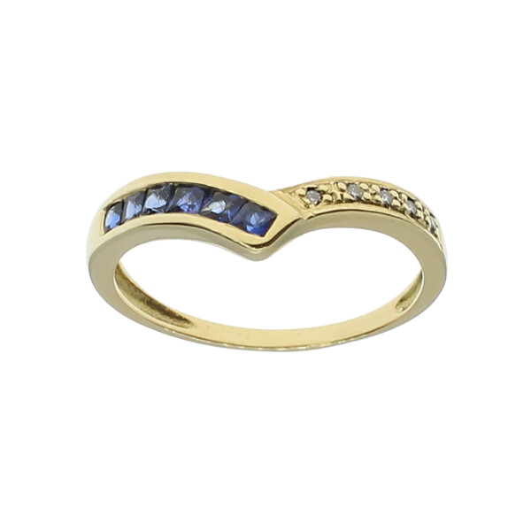 Anillo de oro amarillo 18k con brillantes y zafiros N8845 Anillo de oro amarillo 18k con brillantes y zafiros N8845
