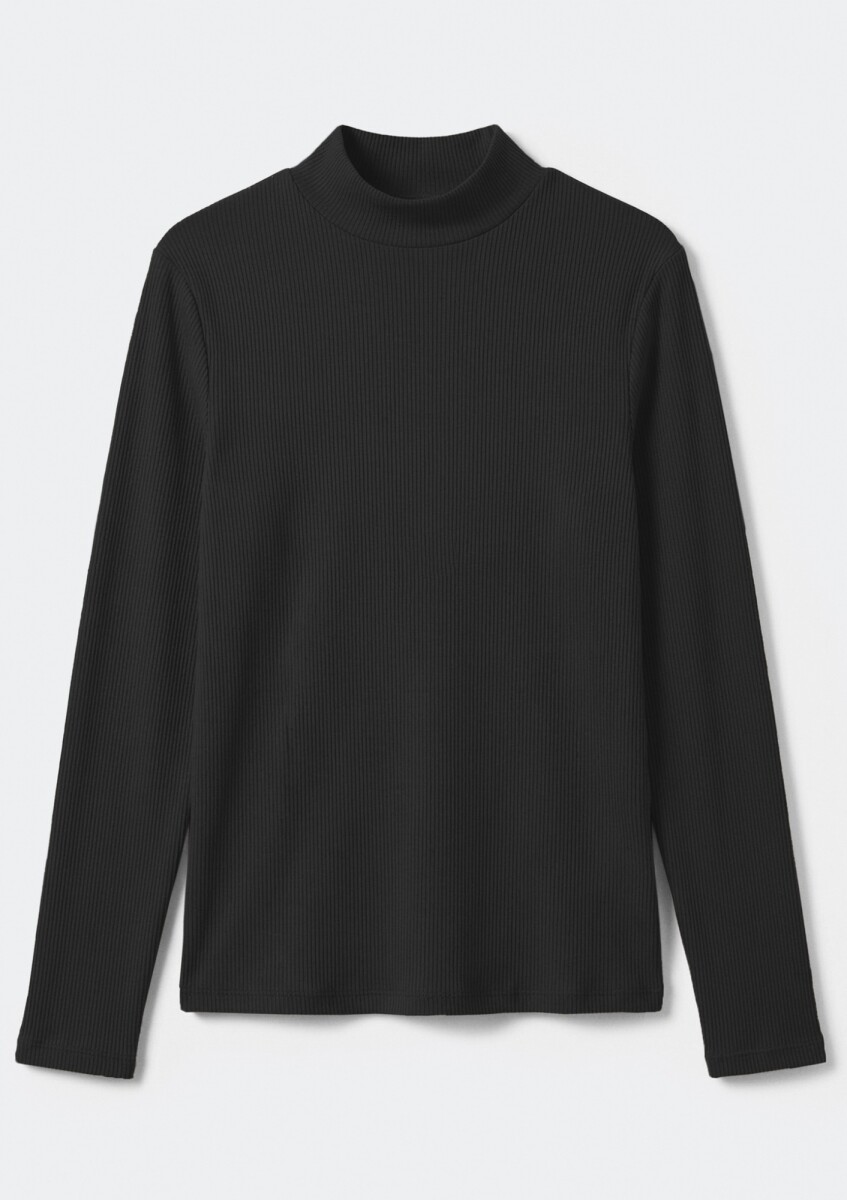 BLUSA DE CUELLO ALTO ACANALADO - NEGRO 