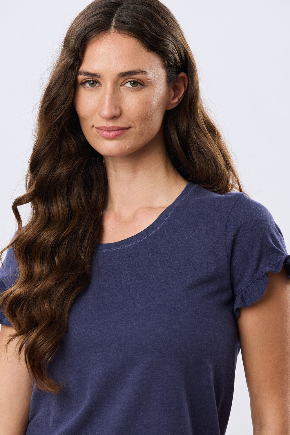 REMERA DE ALGODÓN CON VOLADO Azul