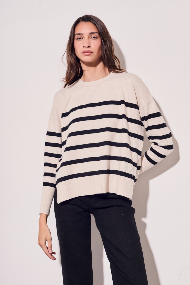 Sweater Rayado - Beige Melange 