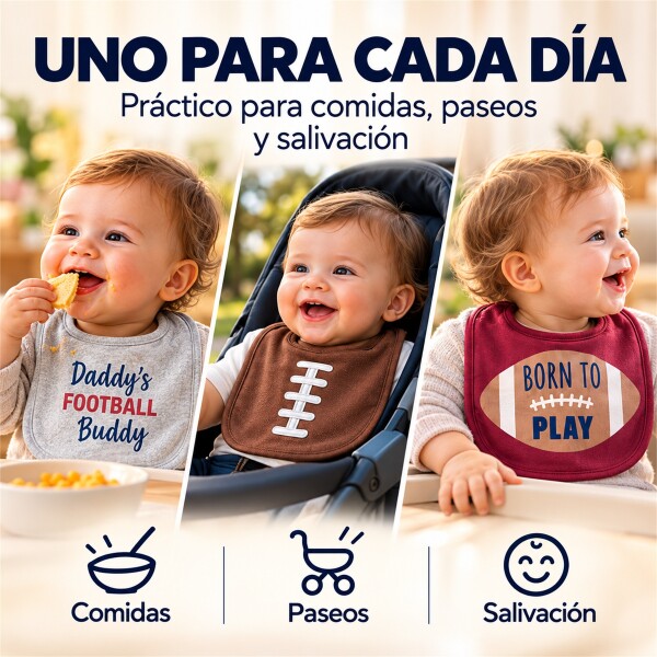 Set Baberos Para Bebé X3 Algodón Frases Surtidas Velcro Bordó 1