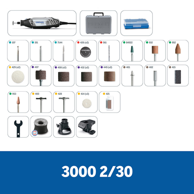 Minitorno Dremel 3000 con 2 acoplamientos y 30 accesorios 24 meses / Dremel Unica