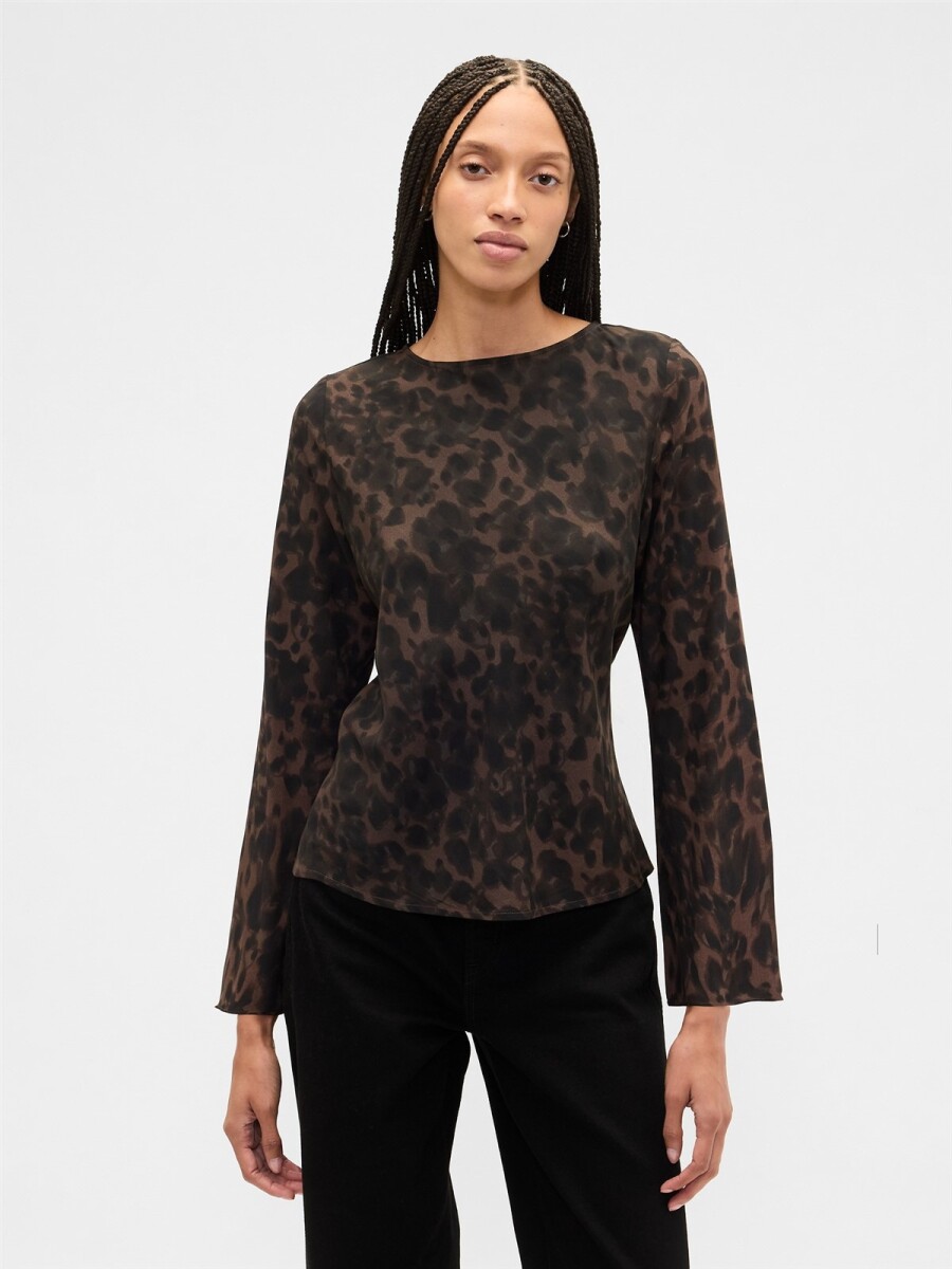 Remera Cuello Bote Mujer - Brown Leopard 