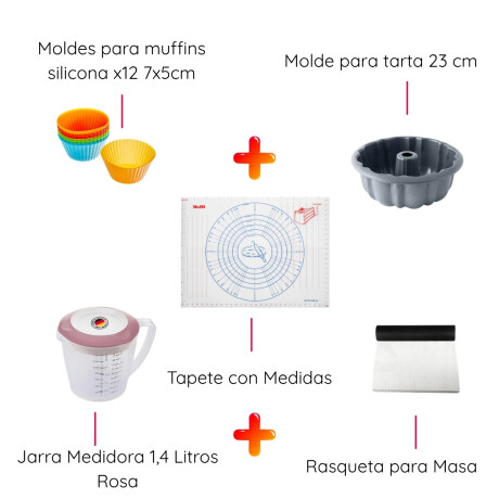 Kit Reposteria 2 Moldes con Rasqueta Tapete de Medidas y Jarra 1.4 Litros Kit Reposteria 2 Moldes con Rasqueta Tapete de Medidas y Jarra 1.4 Litros