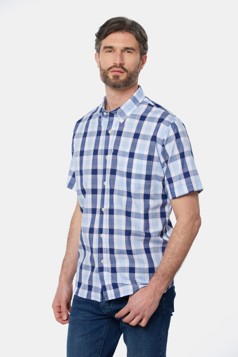 CAMISA A CUADROS Celeste