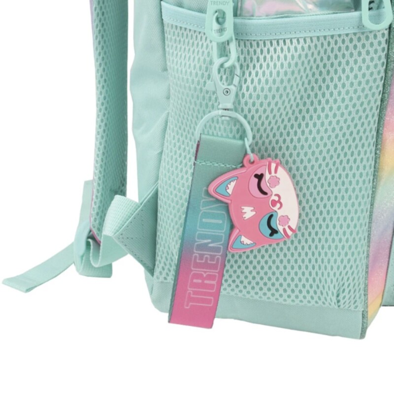 Mochila Escolar Trendy Gatito Para Niña Uso Diario Diseño Moderno Y Cómodo Verde Agua