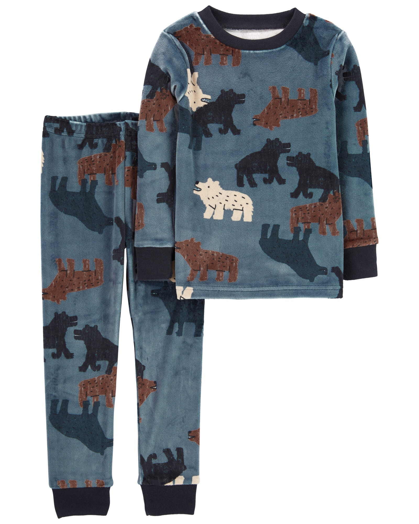 Pijama dos piezas pantalón y remera de plush diseño lobos Sin color