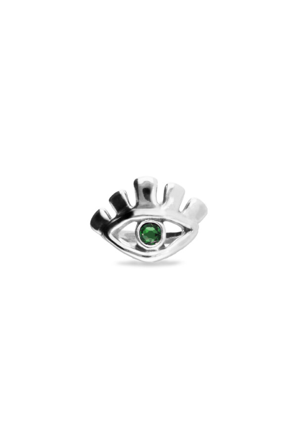 ANILLO EN ALEACIÓN DE METALES BAÑADO EN PLATA DE LEY EN FORMA DE OJO CON CRISTAL FACETADO VERDE Anillo