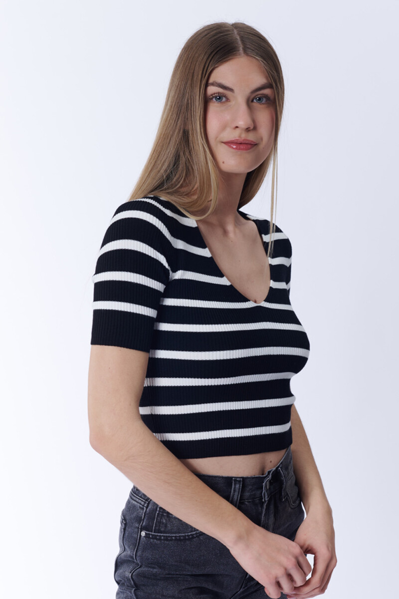 Remera punto rib Rayas Negro