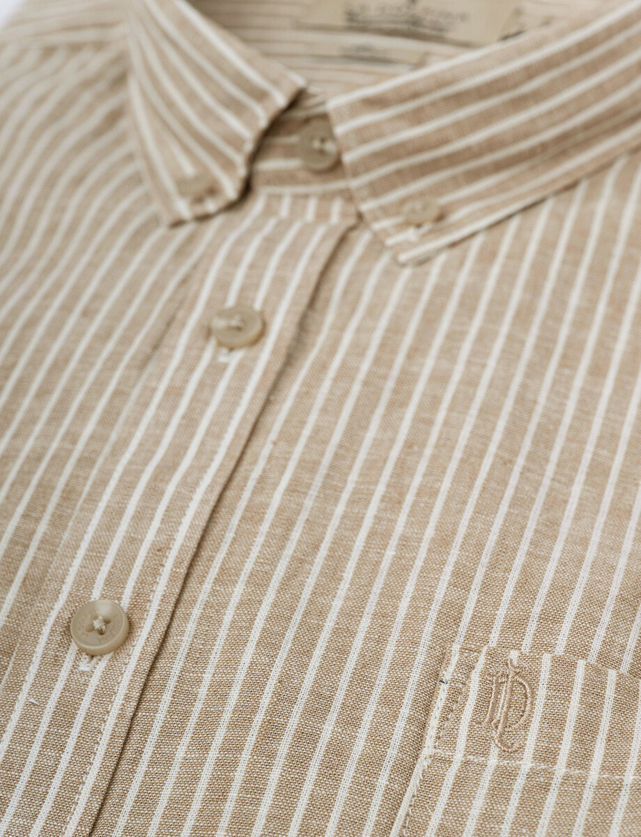 Camisa m/l rayada beige