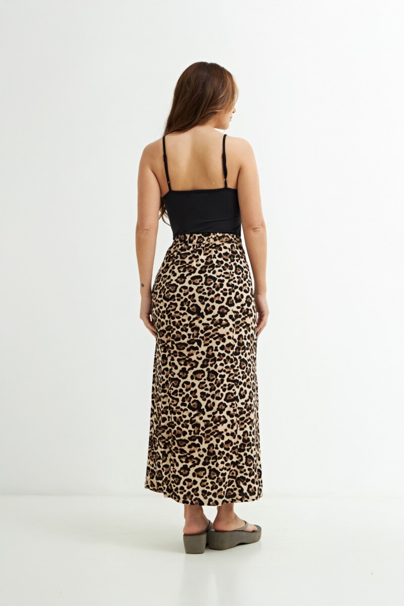 Falda midi estampada MARRON