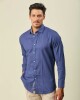 Camisa Lino Algodón Manga Larga Azul