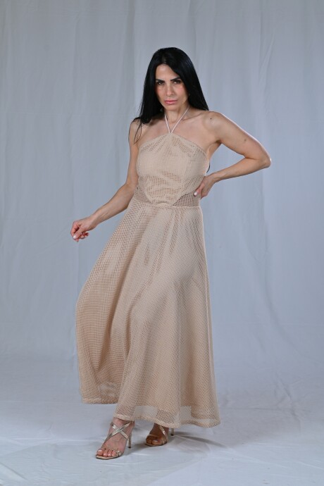 Vestido largo bordado Abril Beige
