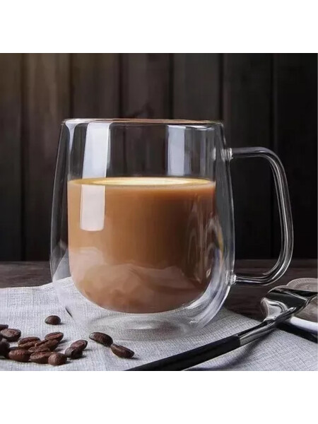 TAZA VIDRIO DOBLE FONDO PLATEADO