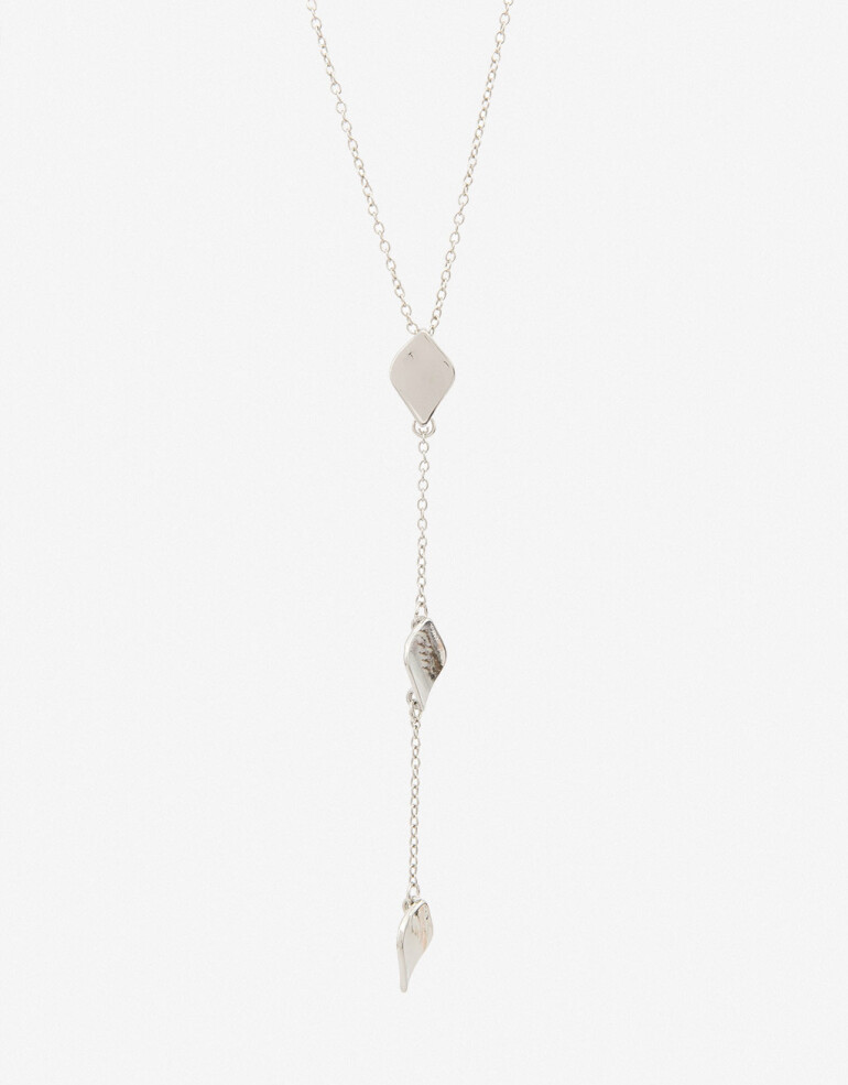 Collares Largos Metal Collar Largo Y Con Chapones - Plateado Rodio
