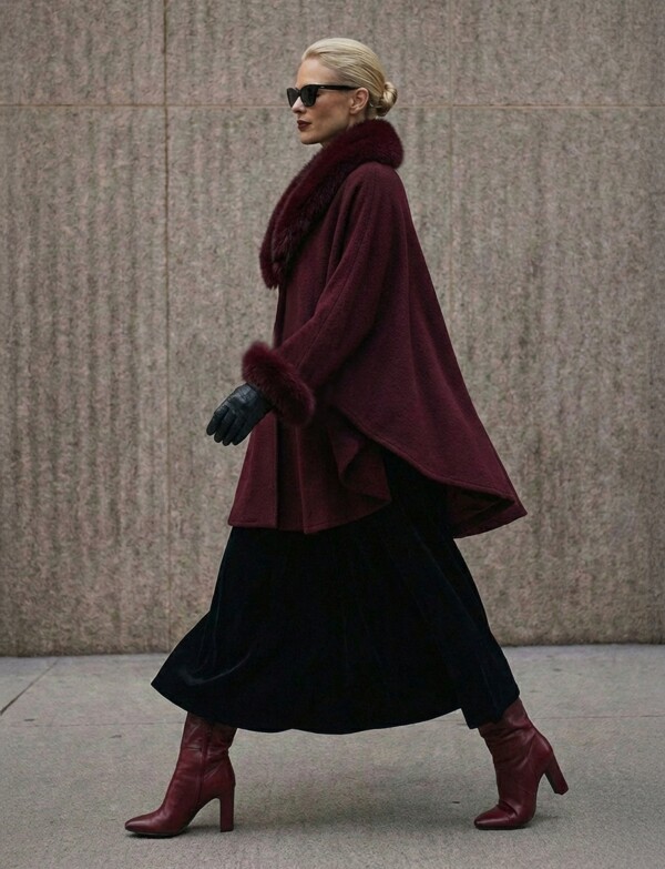 Ruana Faux Fur BORDEAUX