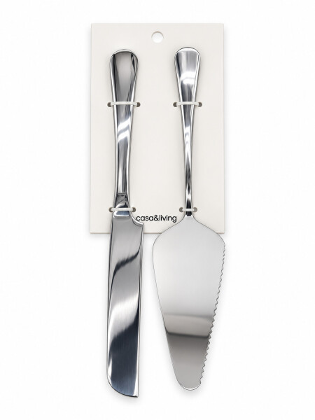 PALA Y CUCHILLO PARA TORTA SET X 2 PLATEADO