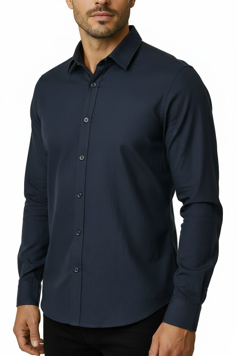 Camisa Ruedo Azul Grisaceo