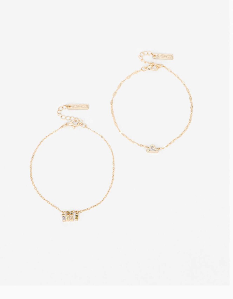 Set De Pulseras Flexibles Con Cubic Zirconia - Dorado 