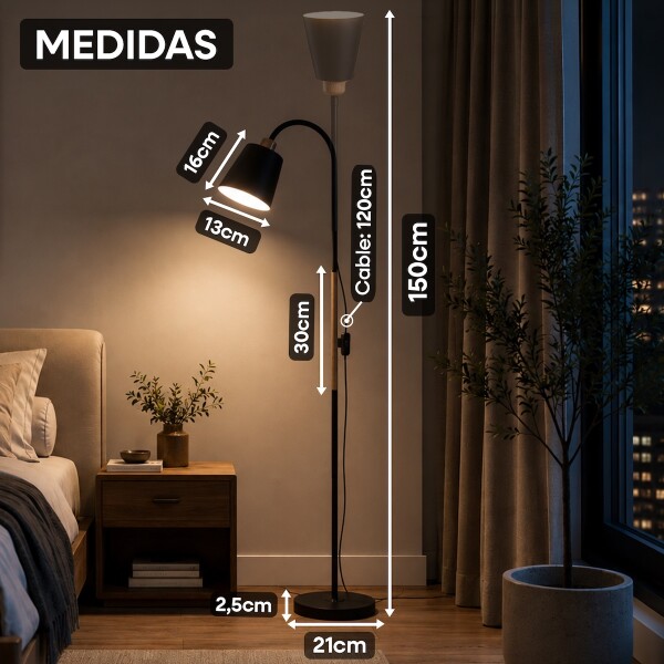Lámpara De Pie Moderna Nórdica Para Living Con Brazo Flexible de 1.5 Metros Imback Color Negro Lámpara De Pie Moderna Nórdica Para Living Con Brazo Flexible de 1.5 Metros Imback Color Negro