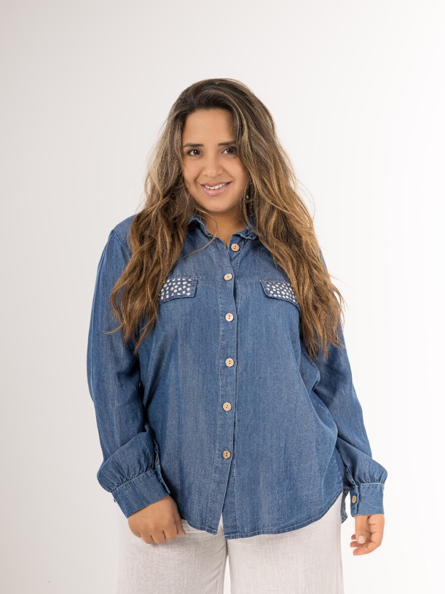 Camisa de jean tencel con brillo Camisa de jean tencel con brillo