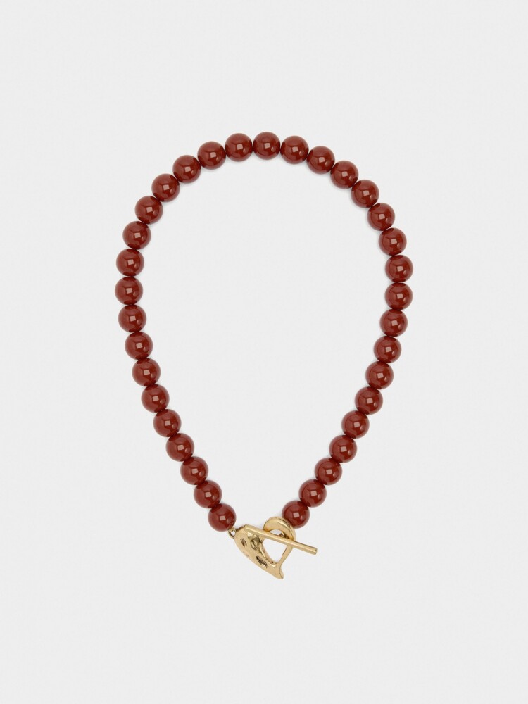 Collar Corto Con Cuentas Efecto Piedra marron