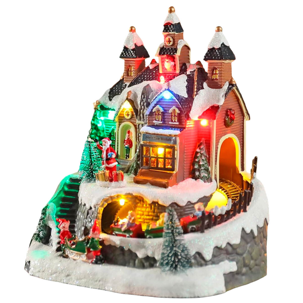 Adorno Navideño Casa Papa Noel Nieve luz Decoración - Casa 