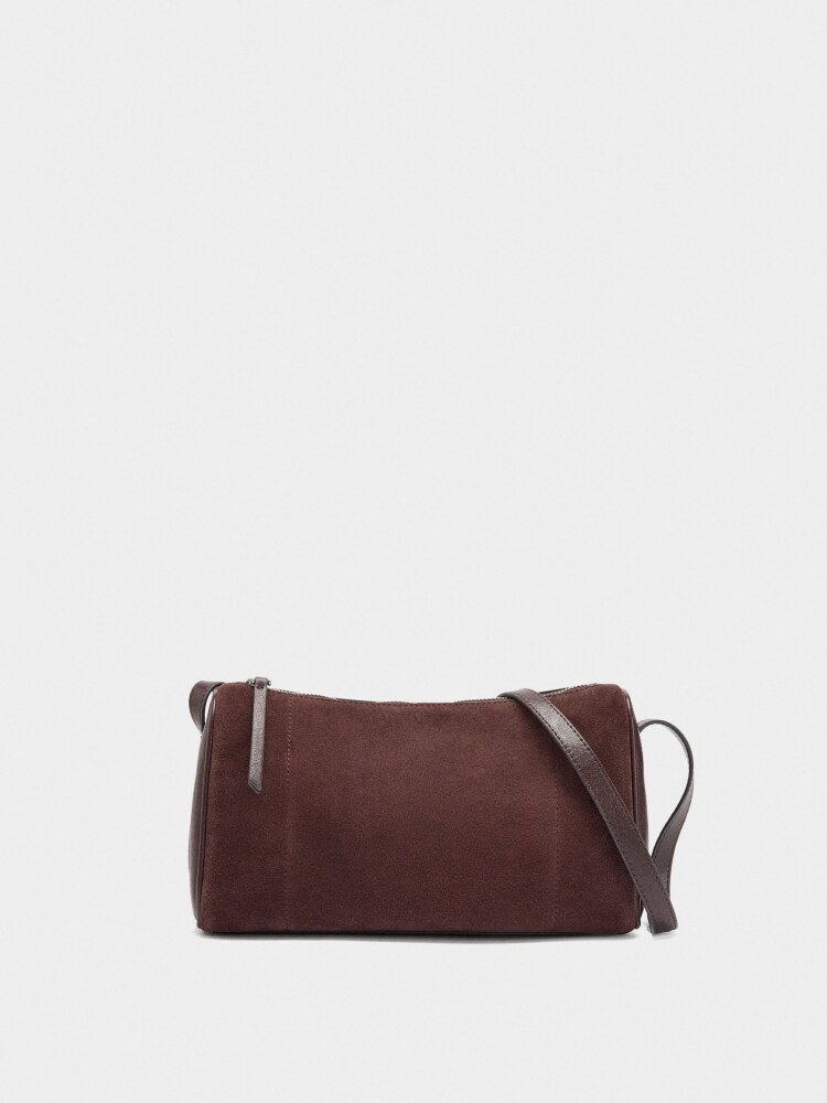 Bolso Bandolera Con Detalles De Piel marron