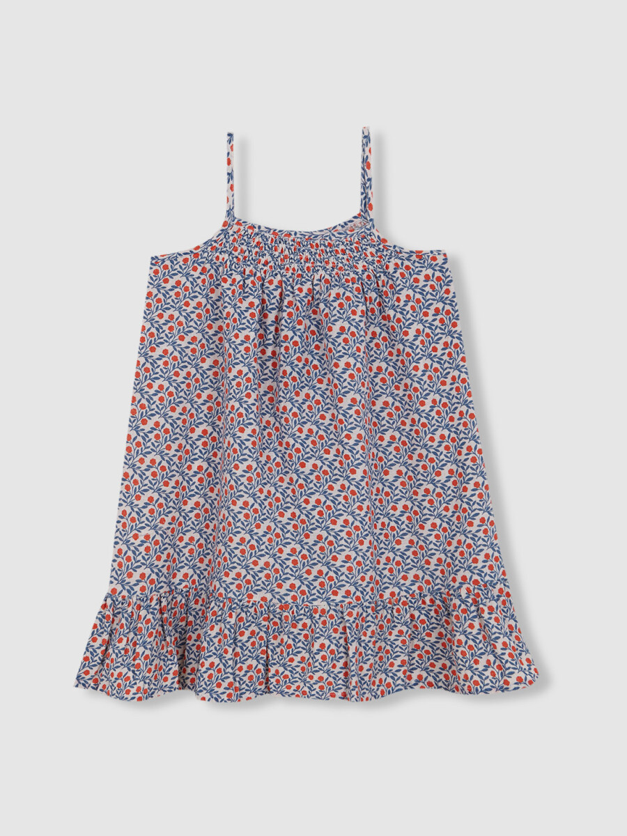 Vestido Estampado De Tirantes Con Bordados Blanco
