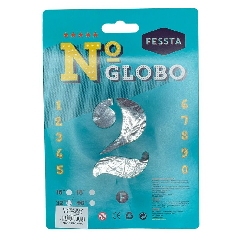 Globo Fessta Número 40 Pulgadas Plateado DOS