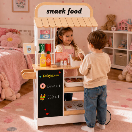 Carrito De Comida Madera Infantil Con Accesorios Blanco/crema
