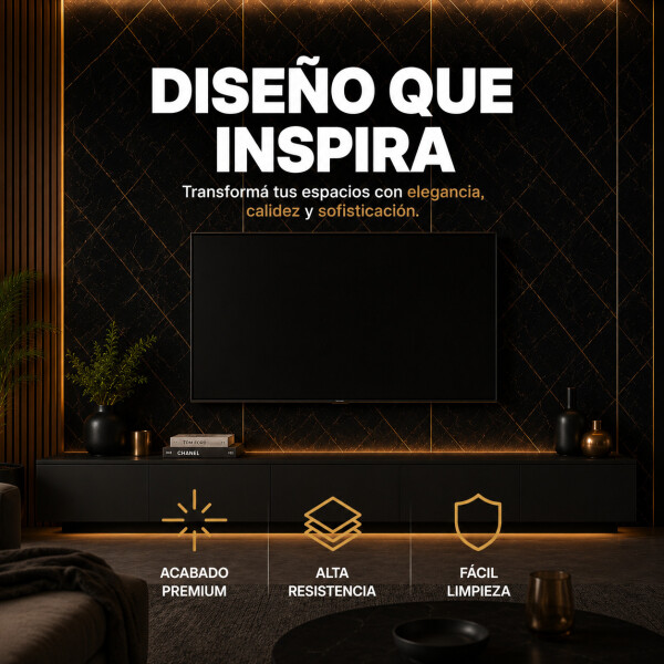Placa PVC Símil Mármol Utilizables 2,2X1,22 Resistente 3Mm Negro