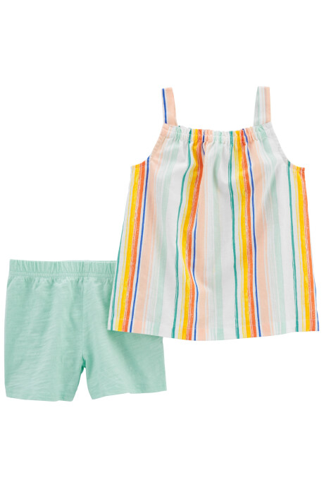 Set dos piezas, short de algodón y musculosa de lino con brillos. Talles 6-24M Sin color