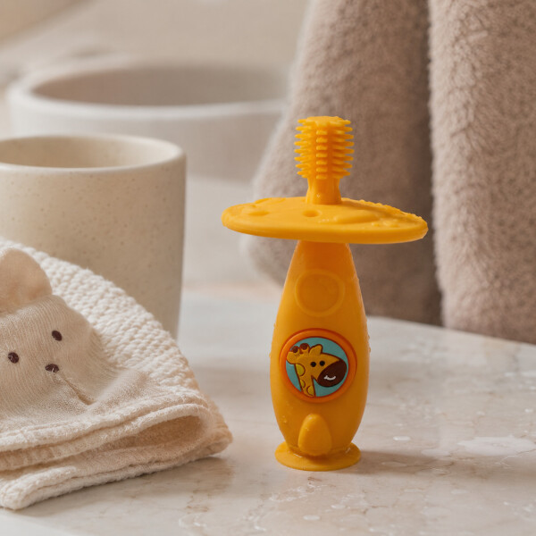 Cepillo De Dientes Mordedor Bebé Silicona Antideslizante Naranja 1