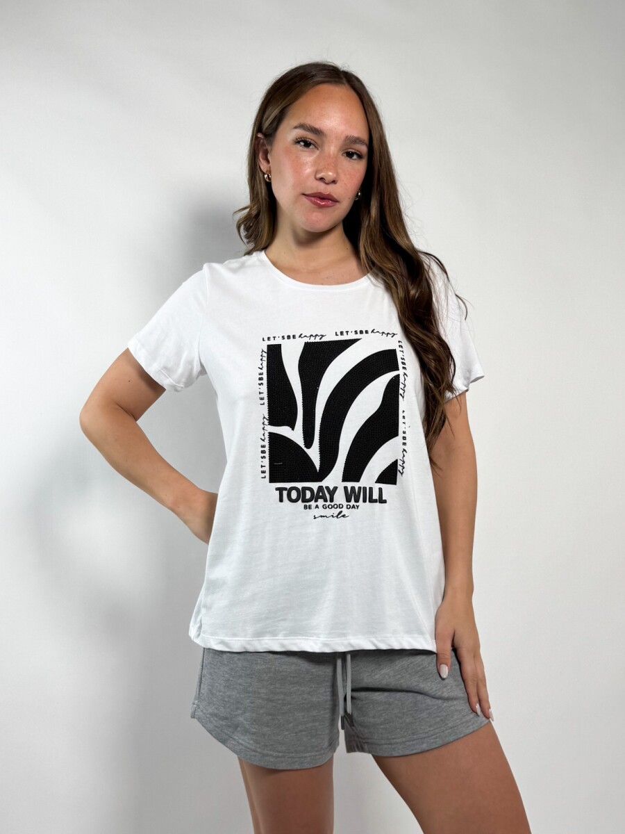 Remera estampada con brillos Brenda - Blanco 