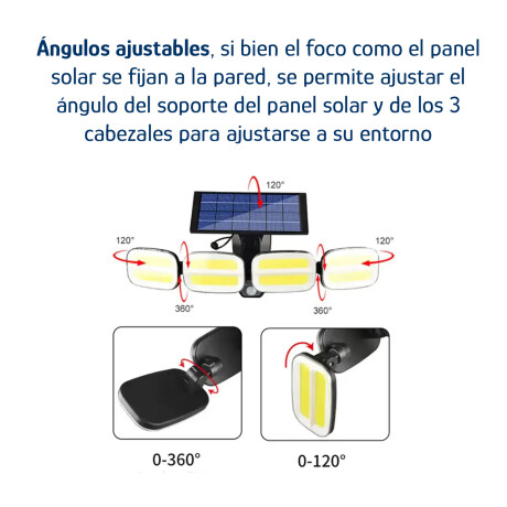 Foco Solar de Pared Ajustable 4 Luces Led c/Sensor y Control Negro