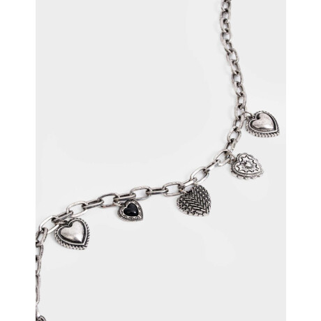 Collar Corto Corazones Antique Plateado Antique Silver