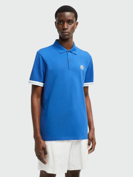 Moncler - Polo de Algodón con Parche con Logotipo Azul Oscuro