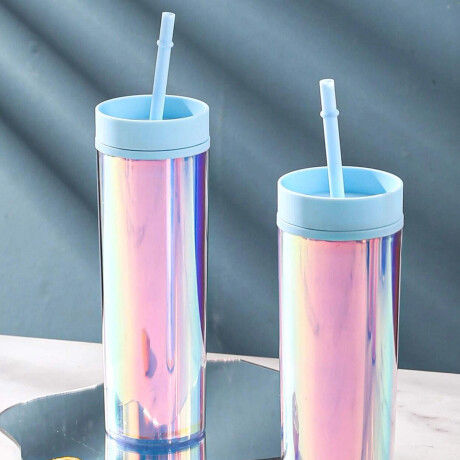 Vaso tornasolado con sorbito Celeste