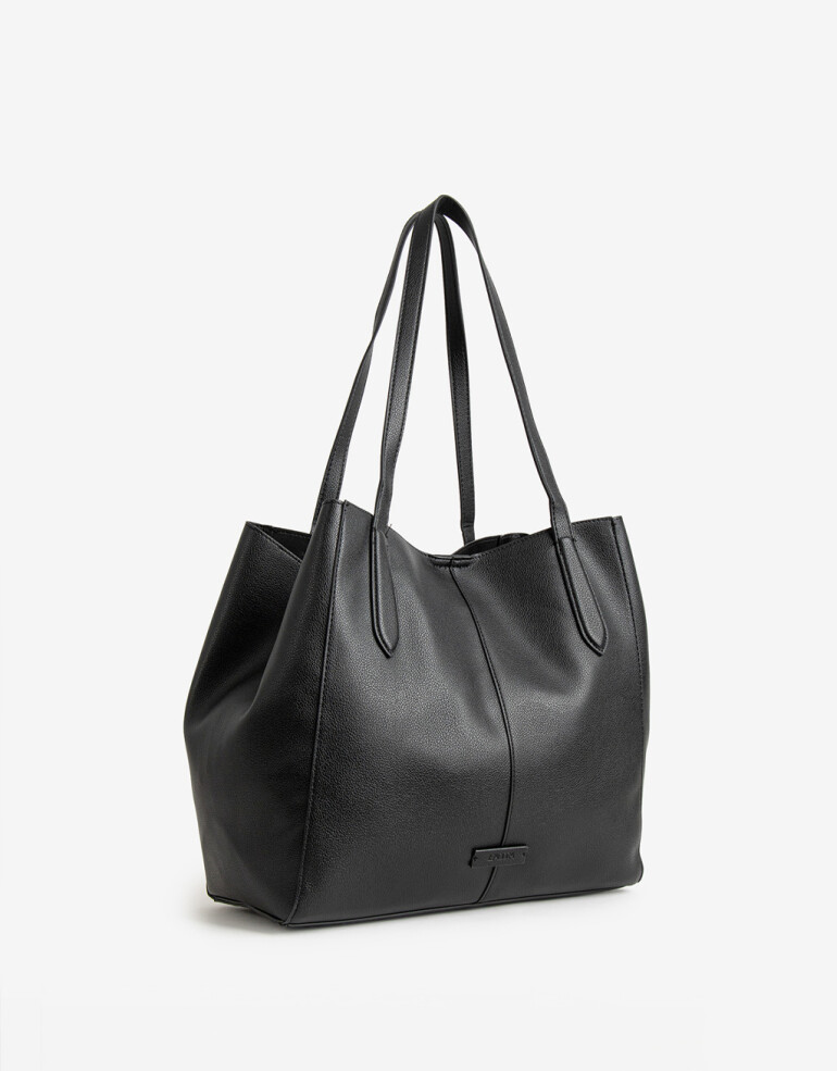 Shopper Shopper Con Doble Asa Corta De Hombro - Negro