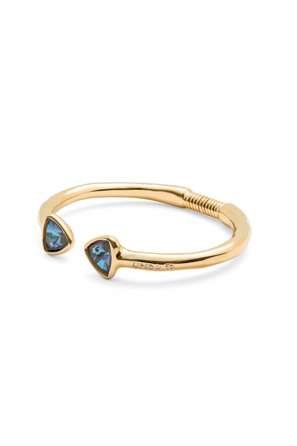 PULSERA RÍGIDA FINA DE ALEACIÓN DE METALES BAÑADA EN ORO 18K CON DOS CRISTALES FACETADOS MULTICOLOR Pulsera