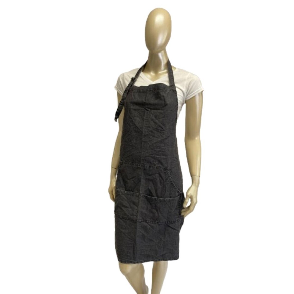 Delantal de Jean con peto, bolsillos y ajustes - Gris oscuro 